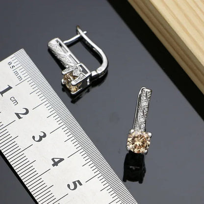 Korea Style 925 Sterling Silver Jewelry Sets Champagne Topaz Wedding Women Earrings/Pendant/Necklace/Ring/Bracelets