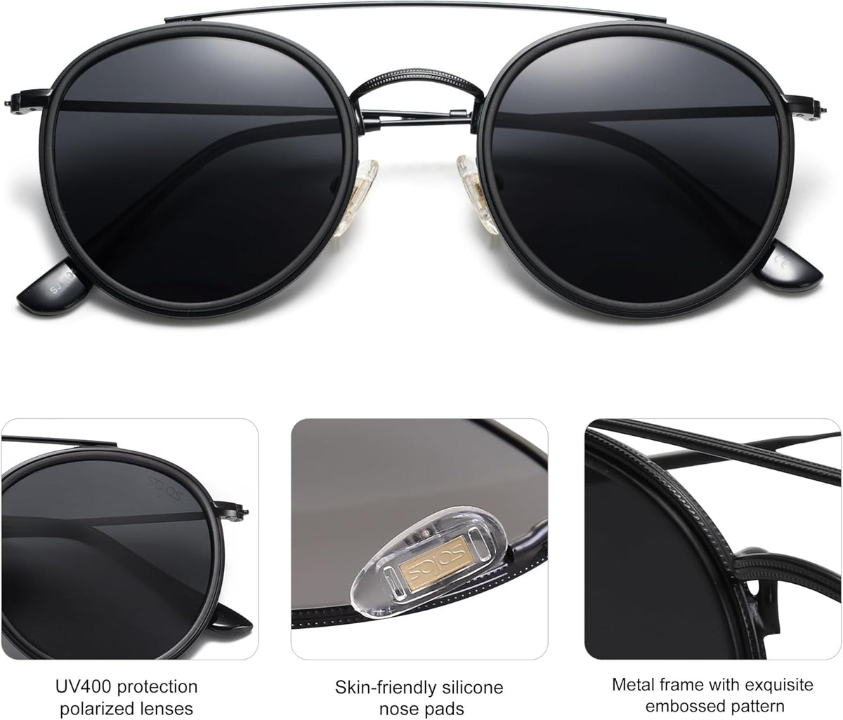 Retro Vintage round Polarized Sunglasses for Women Men Small Double Bridge Circle Sunnies SJ1104