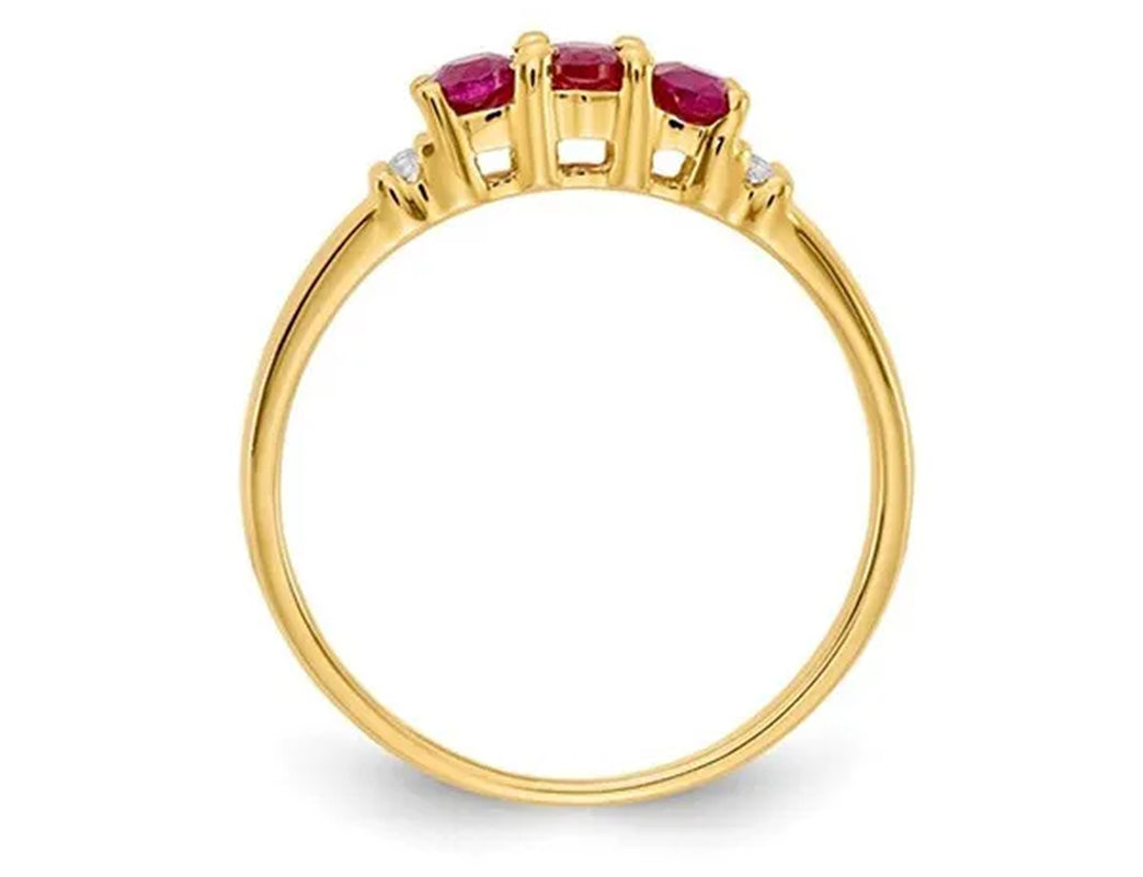 3/4 Carat (ctw) Natural Ruby Three Stone Ring in 14K Yellow Gold