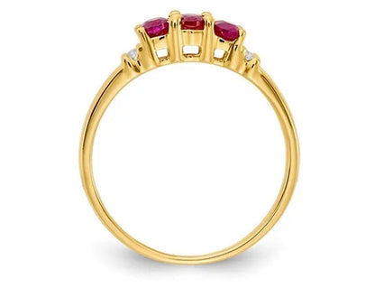 3/4 Carat (ctw) Natural Ruby Three Stone Ring in 14K Yellow Gold