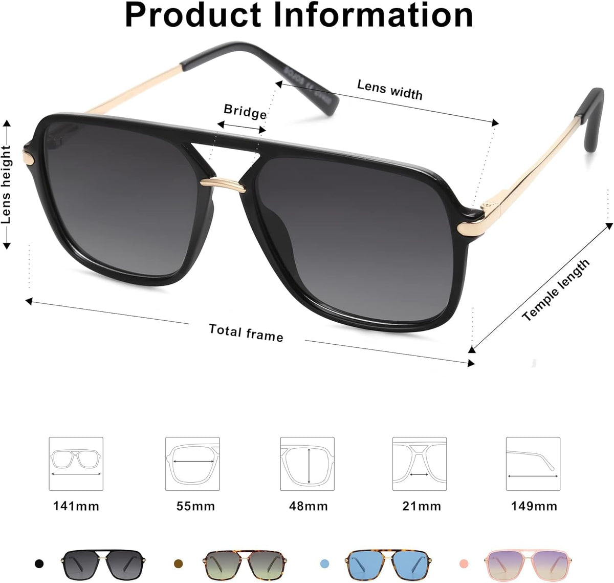 Sunglasses for Women & Men, Square, Retro, Polarized Lens, Trendy Aviator, 90s Shades
