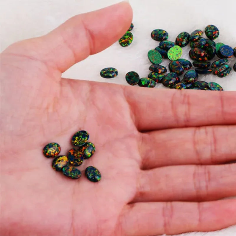 AAAAA BLACK MIX OPAL Gem OVAL Cabochon Cut 8X10mm VVS Loose Gemstone DIY Precious Stones