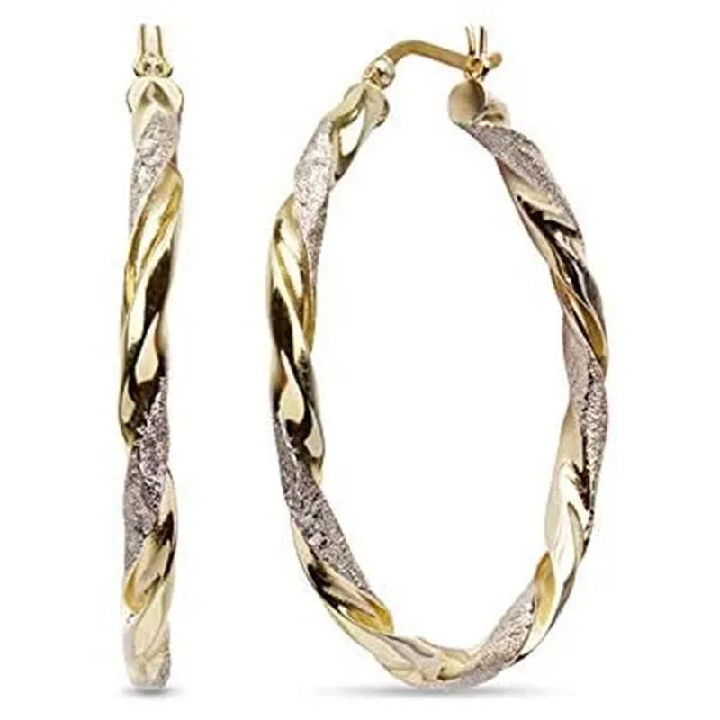Luxury 14K Solid Gold Hoop Earrings Spiral Circle Earrings Simple Earrings Big Circle Gold Color Loop Earrings for Women