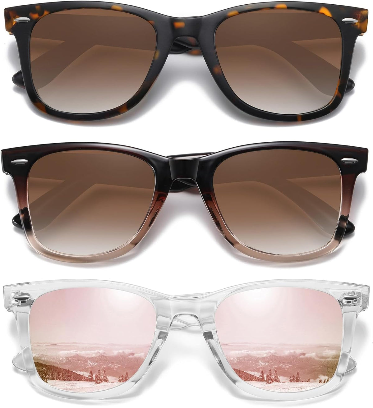 Retro Polarized Sunglasses for Women Men Classic Mirror Lens Driving Trendy Sun Glasses UV Protection (3 Pack)