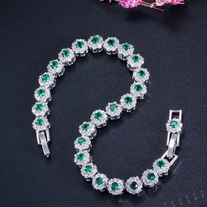 CANDICE 2023 New Sterling Silver Party Jewelry With Green Crystal Stone and CZ Zirconia Women Flower Charm Bracelets Bangles