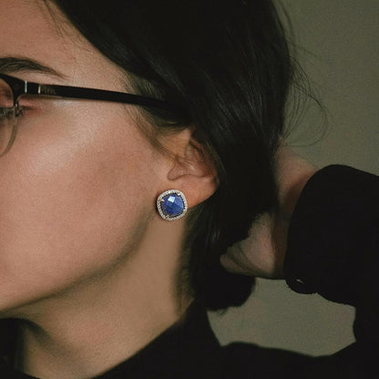 Lapis Earrings, Blue Stud Earrings for Women, Natural Birthstone Earrings for Lapis Lazuli Jewelry, Handmade Earrings Gift for Her