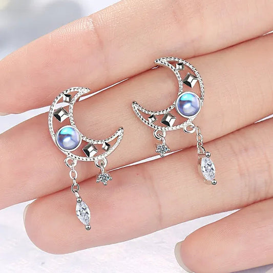 1 Pair Moon Hollow Zircon Crystal Drop Earrings for Women Party Moonstone Earrings Jewelry