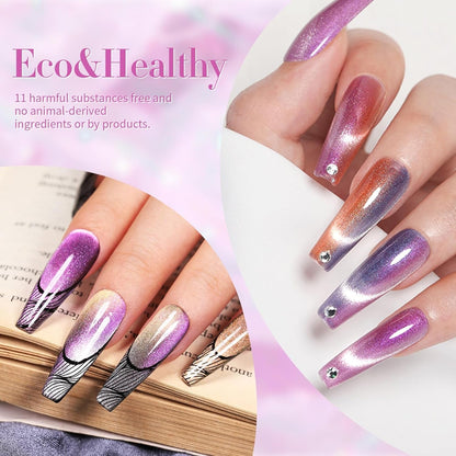 Cat Magnetic Gel Nail Polish Set Auroras 9D Cat Magnetic Eye Glitter Gel Polish Nail Art Manicure Collection Gift 6PCS