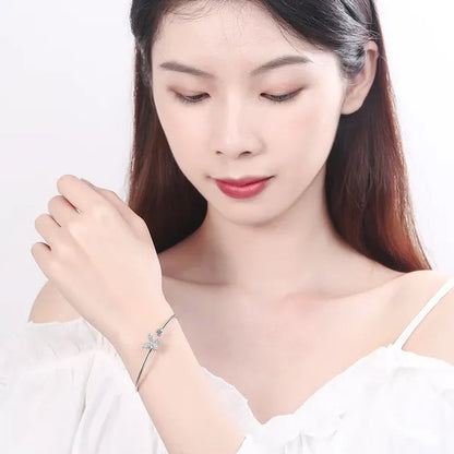 925 Sterling Silver Crystal Butterfly/Dragonfly/Heart Charm Bangles For Women Bracelet &Bangle Wedding Birthday Party Jewelry
