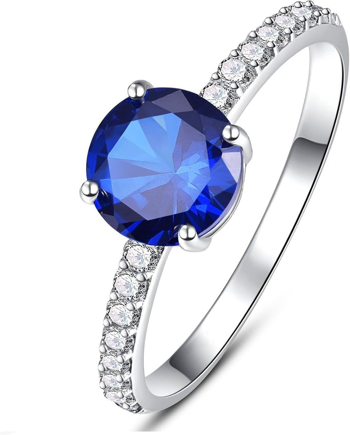 1.25Ct White Gold Plated Engagement Ring for Women, 7Mm round Cut Solitaire Cubic Zirconia Engagement Ring Wedding Ring for Women Promise Ring Band Width 1.8Mm Size 5-9