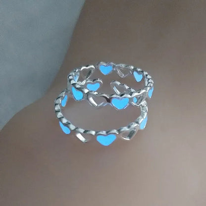 Hot Adjustable Heart Shape Luminous Ring Glow In The Dark  Ring Lady Glow Hollow Heart Love