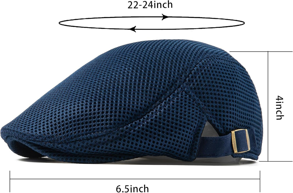 Men'S Breathable Mesh Summer Hat Adjustable Newsboy Beret Ivy Cap Cabbie Flat Cap Gatsby Driving Hunting Hats