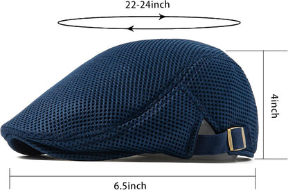 Men'S Breathable Mesh Summer Hat Adjustable Newsboy Beret Ivy Cap Cabbie Flat Cap Gatsby Driving Hunting Hats