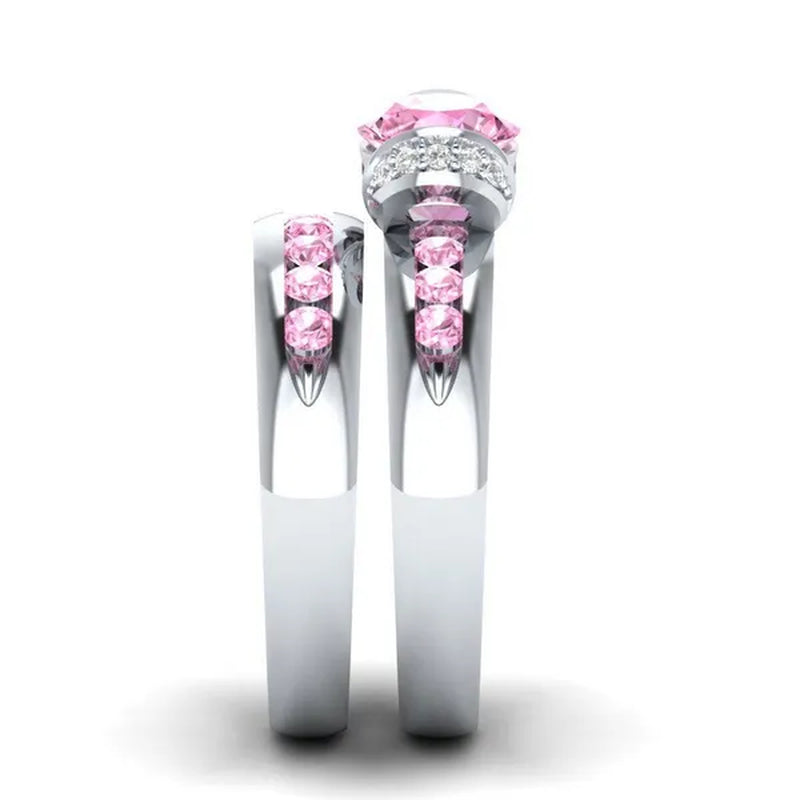 Natural Pink Sapphire & Diamond Round Cut Engagement Wedding 18 K White Gold Filled Ring