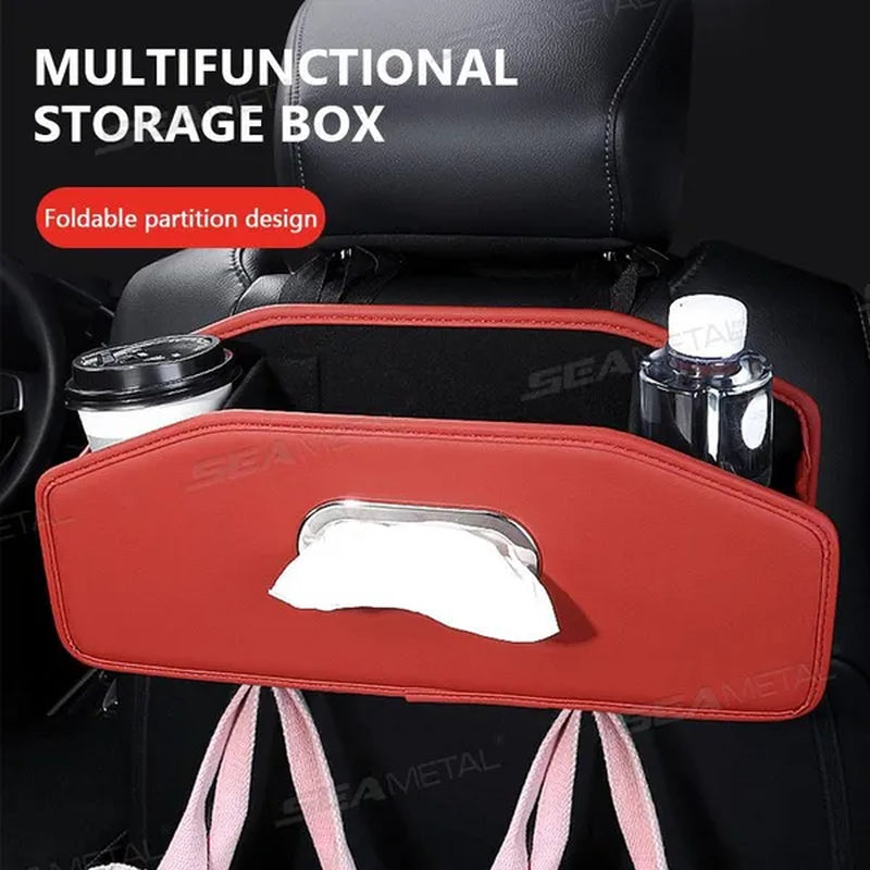 SEAMETAL Car Backseat Organizer Storage Box with Hook Auto Interior Decoration Drink Cup Tissue Holder Travel Accessories