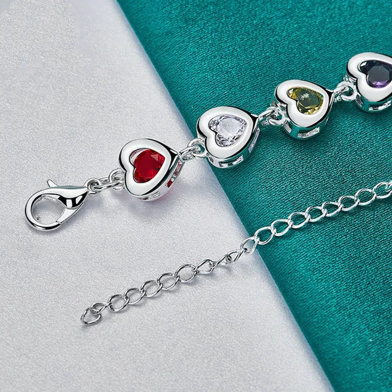Fashion 925 Sterling Silver Multicolor Water Drop Zircon Chain Bracelet for Women Wedding Engagement Charm Jewelry Gift