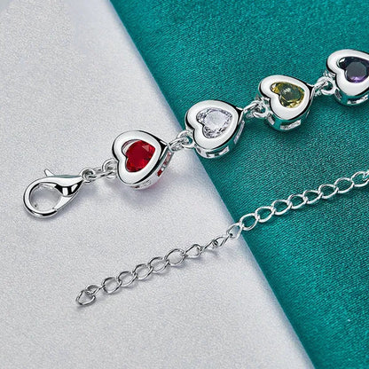Fashion 925 Sterling Silver Multicolor Water Drop Zircon Chain Bracelet for Women Wedding Engagement Charm Jewelry Gift