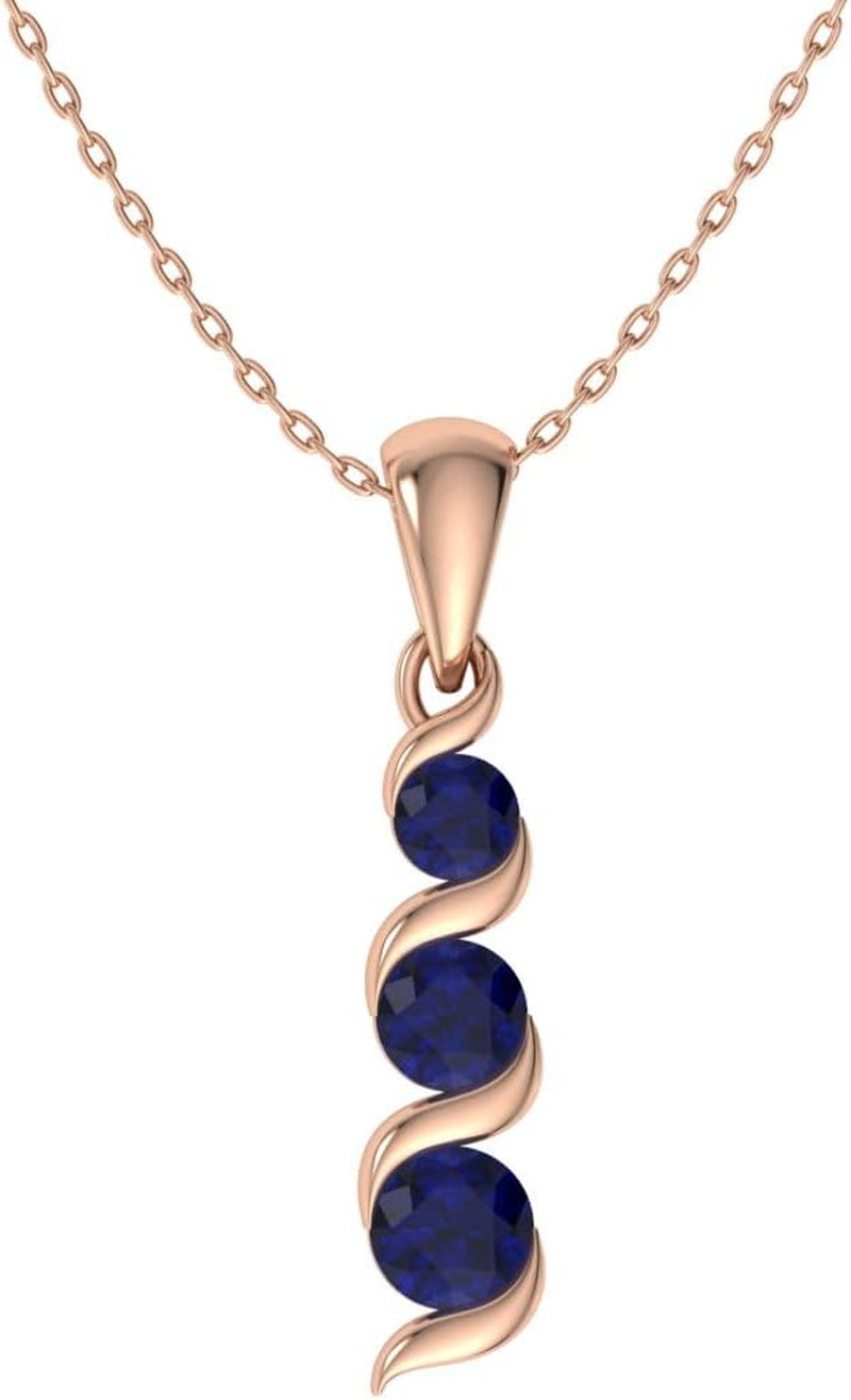 Natural and Certified Gemstone Three Stone Necklace in 14K White Gold | 0.17 Carat Journey Pendant with Chain