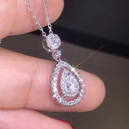 Women'S Fashion Water Drop Diamond White Sapphire Pendant Necklace Women Jewelry Gifts