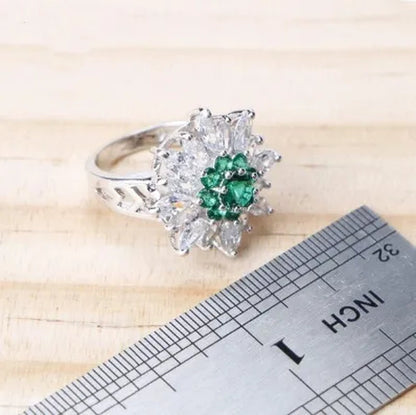 Elegant Lady Ring Earrings Bracelet Necklace 925 Silver Jewelry Set Exquisite Flower Shaped Green Gem White Diamond Pearl Party Jewelry Wedding Engagement Set Jewelry Anniversary Gift Ring Size 5-11