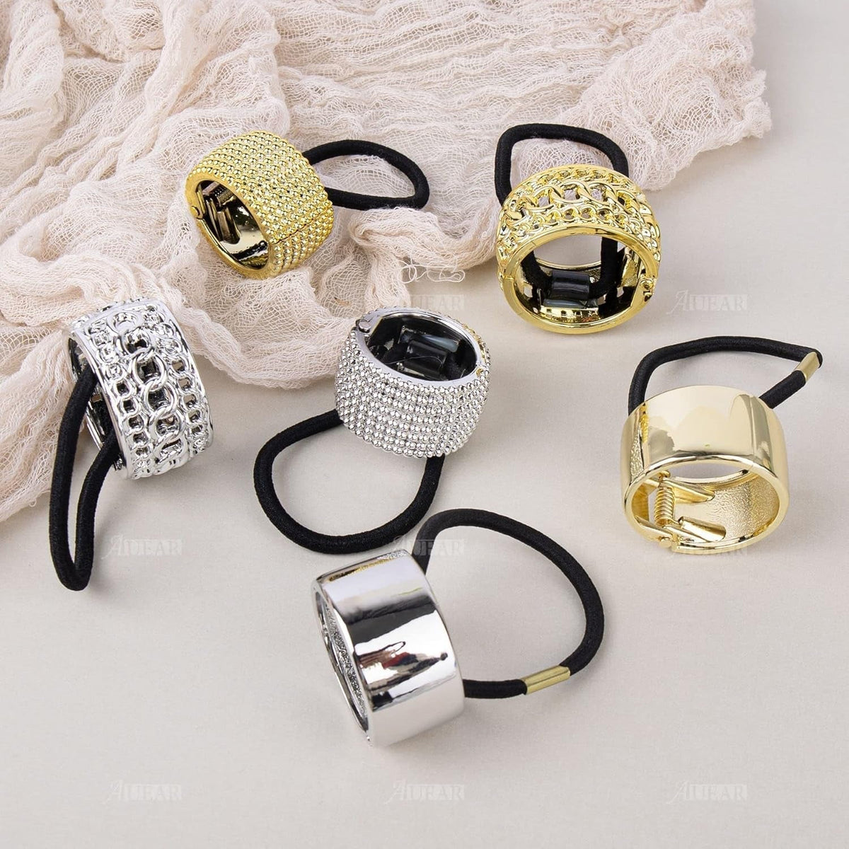 , 8 Pack Rhinestone Ponytail Holder Hair Cuffs Gothic Punk Elastic Ties Bands Metal Cuff for Women Accessoires