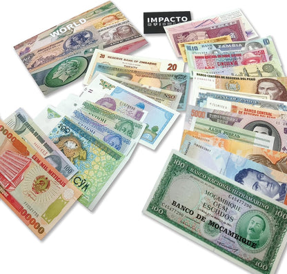 Foreign Currency Collection - 25 Different World Currency Banknotes - Collectible Currency Foreign - Old World Currency Collection - Banknotes Collection (COA Included)