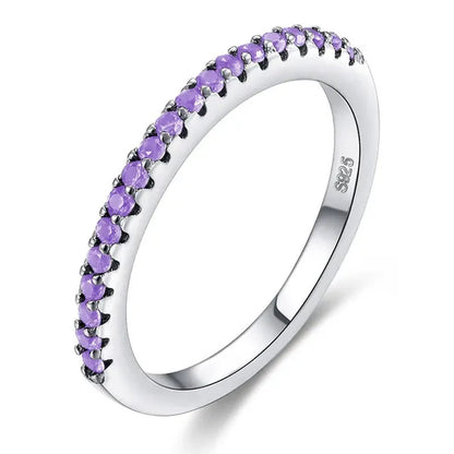 CANDICE Simple Sterling Silver Plated Eterity Wedding Ring Pave Natural Rose Red Green Blue Cubic Zirconia Stackable Rings Fashion Jewelry for Women Engagement Gift（Us SIZE 6-9）