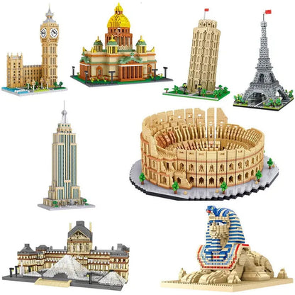 World Architecture Colosseum Leaning Tower Louvre Museum Cathedral Museum Church 3D Model DIY Mini Diamond Blocks Bricks Building Toy for Children Gift no Box