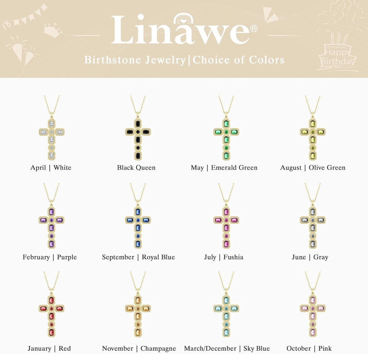 Cross Necklace for Women, Gold/Silver Jewelry Cross Charm Chain Necklaces, Moissanite Crystal Birthstone Cubic Zirconia Rhinestone Necklace, Religious Gifts