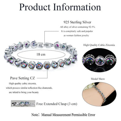 Gloriya Perfect Round Cut Mystic Rainbow Crystal Bangle Bracelets for Cocktail Party Lady Fashion CZ Silver Plated Jewelry Gifts