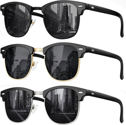 Classic Polarized Sunglasses for Men and Women Retro Style Semi Rimless Frame Sun Glasses 100% UV Protection Goggles
