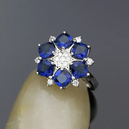925 Silver Bridal Jewelry Sets Blue Sapphire White Topaz Charm for Women Party Earrings Ring Bracelet Set
