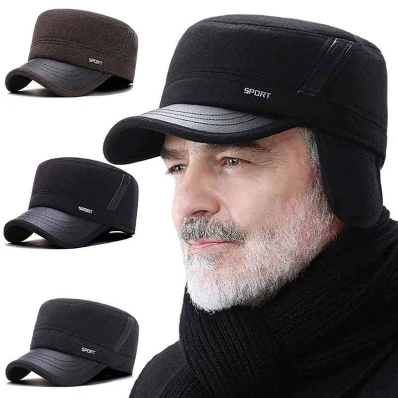 Warm Winter Cap Sport Golf Military Flat Hat For Men Snapback Casquette Bones Dad Cap Gorras Earflaps Thicken Male Baseball Father Gift