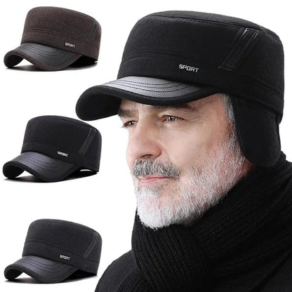 Warm Winter Cap Sport Golf Military Flat Hat For Men Snapback Casquette Bones Dad Cap Gorras Earflaps Thicken Male Baseball Father Gift