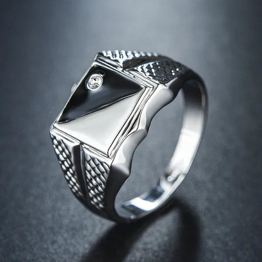 Men Exquiste 925 Sterling Silver Black and White Diamond Rings