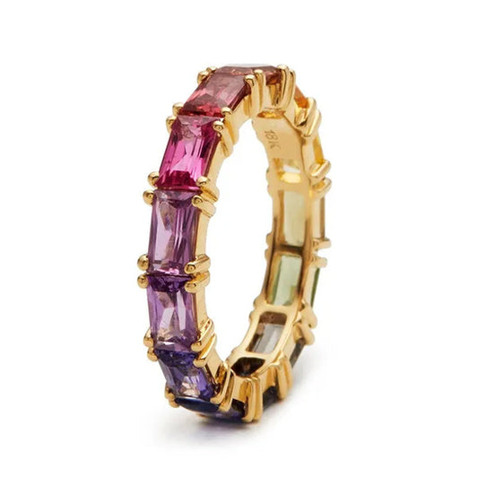 Gold Color Unique Design Multicolor Vintage CZ Ring Paved Austrian Zircon Fashion Women Ring Jewelry