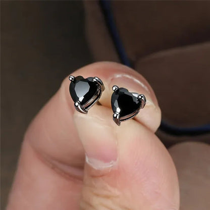 Elegant Love Heart Black Diamond 18K Rose Gold Stud Earrings Vintage Earrings Banquet Party Jewelry Gifts
