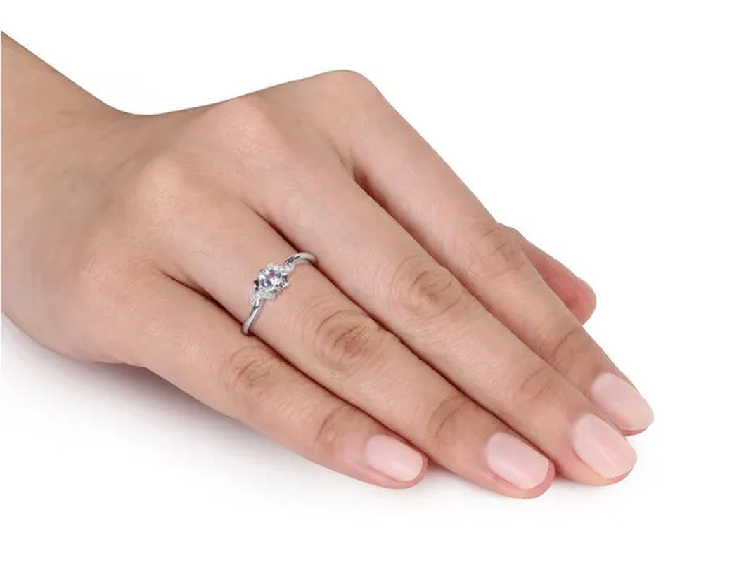 1/3 Carat (ctw) Lab-Created White Sapphire Promise Ring with Diamonds in Sterling Silver
