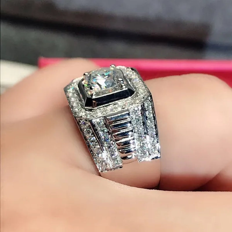 Luxurious Glod Filled 925 Sterling Silver Mens Ring Natural Gemstones Ring for Men Wedding Band Engagement Diamond Ring Fine Jewelry Christmas Gift