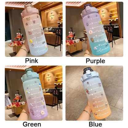 Water Bottle With Time Marker & Straw, 900ML/2000ML Large Capacity Motivational Leakproof Plastic Water Jug For Fitness Gym School Outdoor Travel Work Camping Hiking Hunting Fishing To Ensure You Drink Enough Water Daily