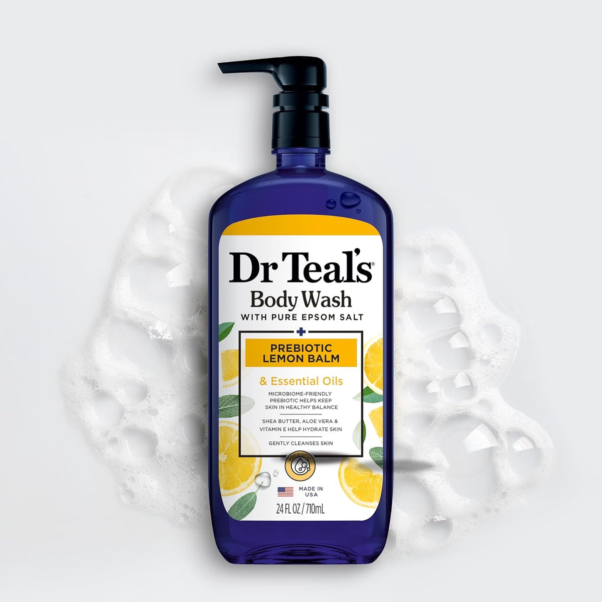 Body Wash with Pure Epsom Salt, with Prebiotic Lemon Balm & Sage, 24 Fl Oz (Pack of 4)