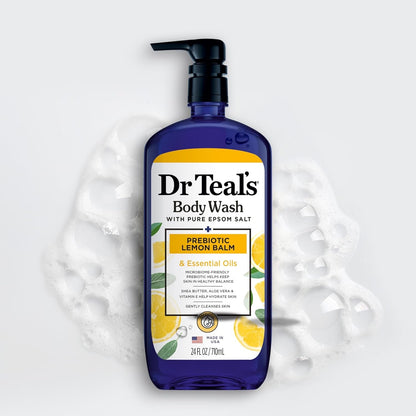 Body Wash with Pure Epsom Salt, with Prebiotic Lemon Balm & Sage, 24 Fl Oz (Pack of 4)