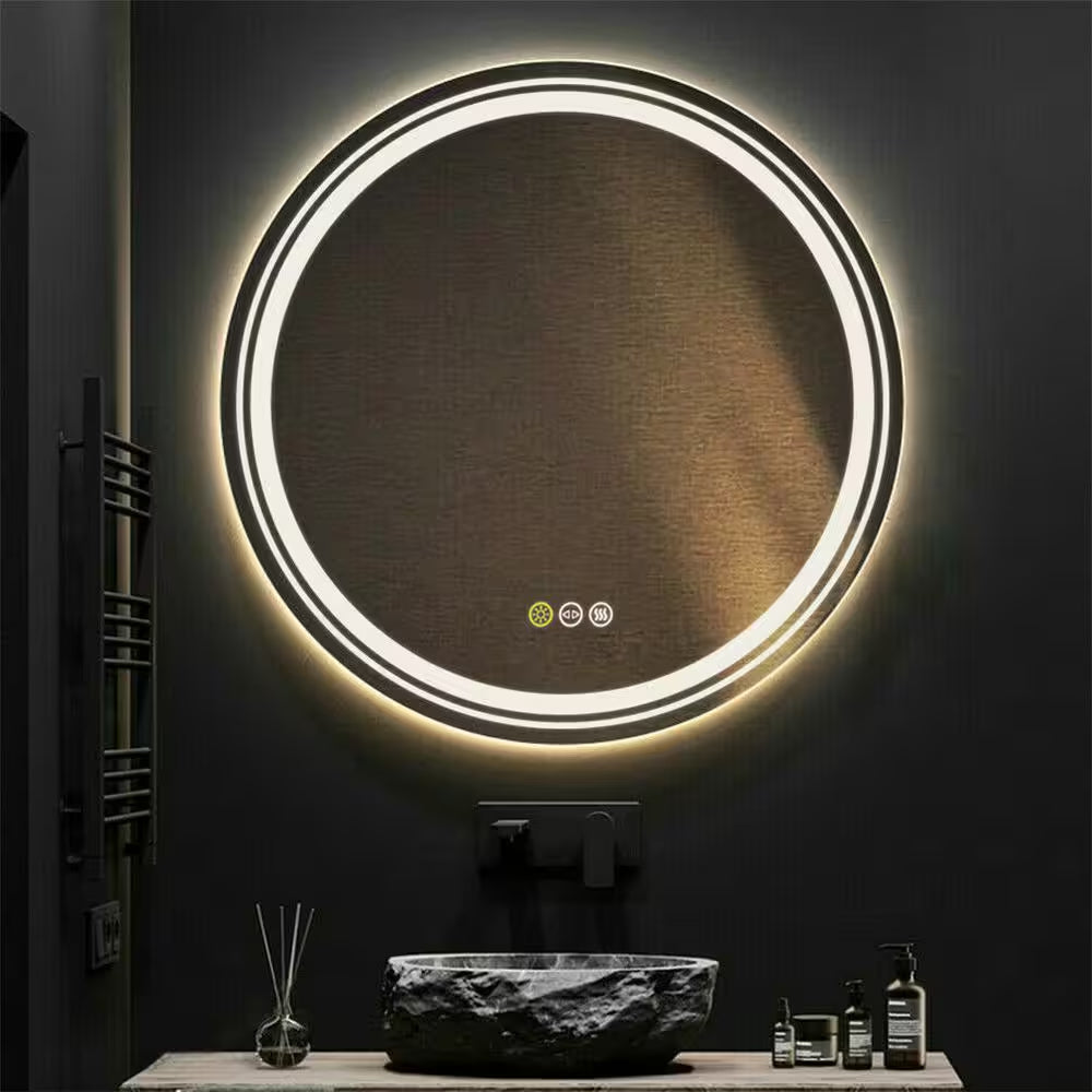 24 In. W X 24 In. H Large round Frameless Light Dimmable Backlit Dual Front LED Wall Bathroom Vanity Mirror Super Bright