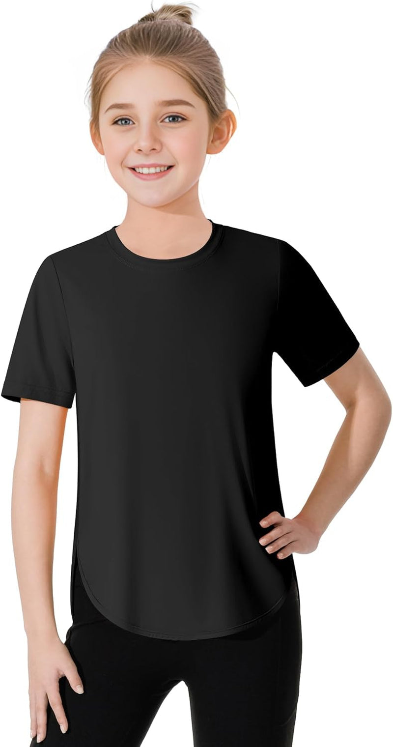 Girls Athletic Shirts Short Sleeve Quick Dry T-Shirt UPF 50+ Basic Tee Tops for Kids Teens Sports Activewear