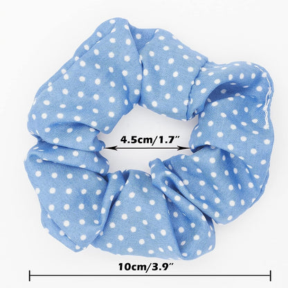 Blue Plaid Scrunchies Set - 5 Bandana Hair Ties for Women