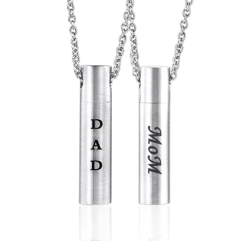 Mom Dad Stainless Steel Urn Necklaces for Women Men Cremation Pendant Necklace for Memorial Ashes Jewelry Silver