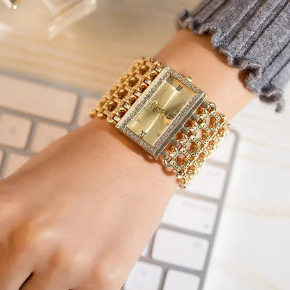 2016 Brand New Stainless Steel Chain Fashion Gold Watch Women Wristwatch Alloy Square Watch Student Bracelet Relogios Feminino