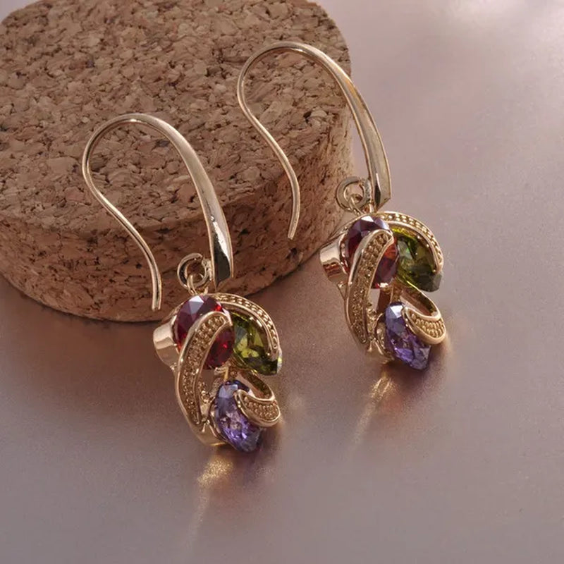 Women's Gold Plated Ruby/Peridot/Amethyst Drop/Dangle Hook Earrings Wedding Jewelry