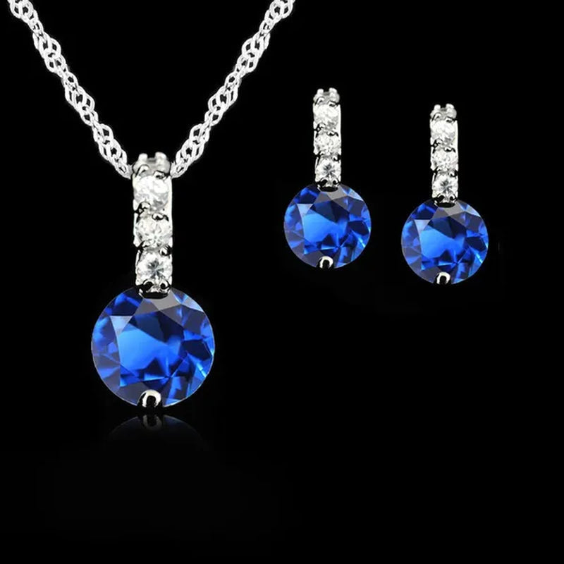 Women Beauty Jewelry Set 925 Sterling Silver Cubic Zircon Pendant  Necklace/Earring Women Wedding Sets