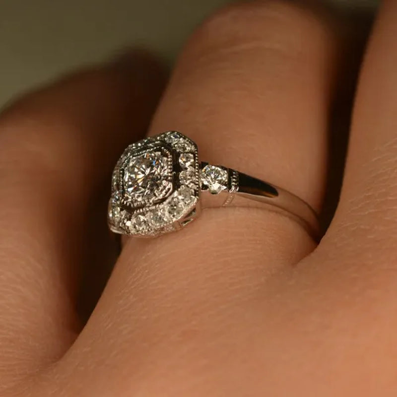 925 sterling silver Art Deco Inspired CZ Diamond  White Sapphire Wedding Ring for Women Bridal Jewelry